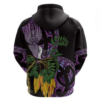 Purple New Zealand Kowhai And Piwakawaka Hoodie Maori Ngaru Paua Shell