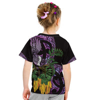 Purple New Zealand Kowhai And Piwakawaka Kid T Shirt Maori Ngaru Paua Shell
