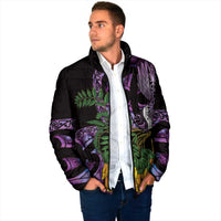 Purple New Zealand Kowhai And Piwakawaka Padded Jacket Maori Ngaru Paua Shell - Polynesian Pride