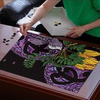 Purple New Zealand Kowhai And Piwakawaka Puzzle Maori Ngaru Paua Shell - Polynesian Pride