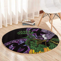 Purple New Zealand Kowhai And Piwakawaka Round Carpet Maori Ngaru Paua Shell LT14 - Polynesian Pride