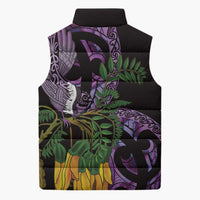 Purple New Zealand Kowhai And Piwakawaka Sleeveless Puffer Jacket Maori Ngaru Paua Shell - Polynesian Pride