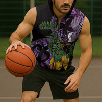 Purple New Zealand Kowhai And Piwakawaka Sleeveless Zip Hoodie Maori Ngaru Paua Shell LT14 - Polynesian Pride
