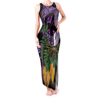 Purple New Zealand Kowhai And Piwakawaka Tank Maxi Dress Maori Ngaru Paua Shell