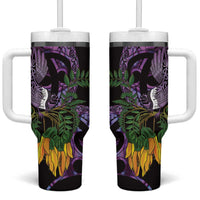 Purple New Zealand Kowhai And Piwakawaka Tumbler With Handle Maori Ngaru Paua Shell