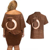 Vanuatu Indipendens Dei Couples Matching Off Shoulder Short Dress and Hawaiian Shirt Yumi Sand Drawing Turtle Mix Lapita LT14 - Polynesian Pride