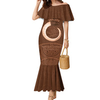 Vanuatu Indipendens Dei Family Matching Mermaid Dress and Hawaiian Shirt Yumi Sand Drawing Turtle Mix Lapita LT14 Mom's Dress Brown - Polynesian Pride