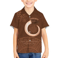 Vanuatu Indipendens Dei Family Matching Puletasi and Hawaiian Shirt Yumi Sand Drawing Turtle Mix Lapita LT14 Son's Shirt Brown - Polynesian Pride