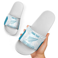 Custom New Zealand Silver Fern Football Slide Sandals Come On All White - Polynesian Pride