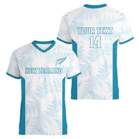 Custom New Zealand Silver Fern Football Women V-Neck T-Shirt Come On All White
