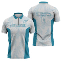 Custom New Zealand Silver Fern Football Zipper Polo Shirt Come On All White - Polynesian Pride