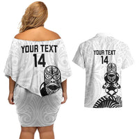 Custom Aotearoa Football Couples Matching Off Shoulder Short Dress and Hawaiian Shirt NZ Maori Tiki Go Champions
