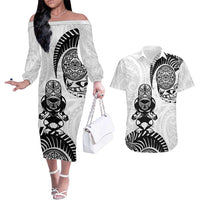 Custom Aotearoa Football Couples Matching Off The Shoulder Long Sleeve Dress and Hawaiian Shirt NZ Maori Tiki Go Champions