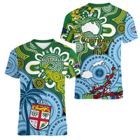 Australia And Fiji Women V Neck T Shirt Aboriginal Mix Fijian Tapa Unique Style LT14 - Polynesian Pride