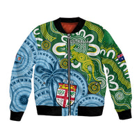 Personalised Australia And Fiji Bomber Jacket Aboriginal Mix Fijian Tapa Unique Style LT14 Unisex Green - Polynesian Pride