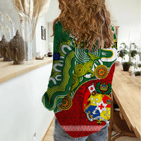 Personalised Australia And Tonga Women Casual Shirt Aboriginal Mix Tongan Ngatu Unique Style LT14 - Polynesian Pride