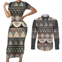 Vintage Bula Fiji Masi Couples Matching Short Sleeve Bodycon Dress and Long Sleeve Button Shirt Fijian Tapa Cloth - Polynesian Pride