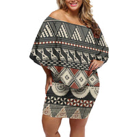 Vintage Bula Fiji Masi Family Matching Off Shoulder Short Dress and Hawaiian Shirt Fijian Tapa Cloth - Polynesian Pride