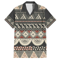 Vintage Bula Fiji Masi Family Matching Puletasi and Hawaiian Shirt Fijian Tapa Cloth LT14 Dad's Shirt - Short Sleeve Charcoal - Polynesian Pride
