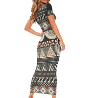 Vintage Bula Fiji Masi Short Sleeve Bodycon Dress Fijian Tapa Cloth - Polynesian Pride