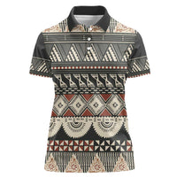 Vintage Bula Fiji Masi Women Polo Shirt Fijian Tapa Cloth LT14 Female Charcoal - Polynesian Pride