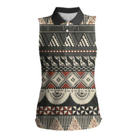 Vintage Bula Fiji Masi Women Sleeveless Polo Shirt Fijian Tapa Cloth LT14 Female Charcoal - Polynesian Pride