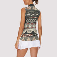 Vintage Bula Fiji Masi Women Sleeveless Polo Shirt Fijian Tapa Cloth LT14 - Polynesian Pride
