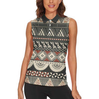 Vintage Bula Fiji Masi Women Sleeveless Polo Shirt Fijian Tapa Cloth LT14 - Polynesian Pride
