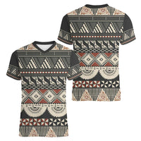 Vintage Bula Fiji Masi Women V-Neck T-Shirt Fijian Tapa Cloth LT14 - Polynesian Pride