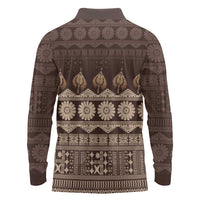 Bula Fiji Iri ni Meke Long Sleeve Polo Shirt Kuvui Fijian Masi - Polynesian Pride