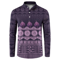Bula Fiji Iri ni Meke Button Sweatshirt Lokaloka Fijian Masi LT14 Purple - Polynesian Pride