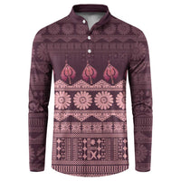 Bula Fiji Iri ni Meke Button Sweatshirt Piqi Fijian Masi LT14 Pink - Polynesian Pride