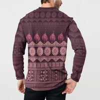 Bula Fiji Iri ni Meke Button Sweatshirt Piqi Fijian Masi LT14 - Polynesian Pride