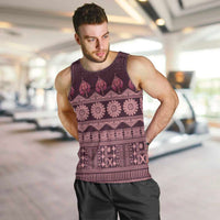 Bula Fiji Iri ni Meke Men Tank Top Piqi Fijian Masi LT14 Pink - Polynesian Pride