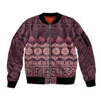 Bula Fiji Iri ni Meke Sleeve Zip Bomber Jacket Piqi Fijian Masi - Polynesian Pride
