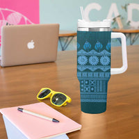 Bula Fiji Iri ni Meke Tumbler With Handle Karakarawa Fijian Masi - Polynesian Pride