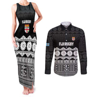 Fiji Tapa Rugby Custom Couples Matching Tank Maxi Dress and Long Sleeve Button Shirt Go Fijiana - Polynesian Pride