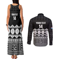 Fiji Tapa Rugby Custom Couples Matching Tank Maxi Dress and Long Sleeve Button Shirt Go Fijiana - Polynesian Pride