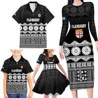 Fiji Tapa Rugby Custom Family Matching Long Sleeve Bodycon Dress and Hawaiian Shirt Go Fijiana - Polynesian Pride