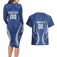 Auckland 2026 Rugby Custom Couples Matching Long Sleeve Bodycon Dress and Hawaiian Shirt NZ Maori Silver Fern LT14 - Polynesian Pride