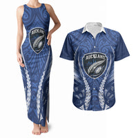 Auckland 2026 Rugby Custom Couples Matching Tank Maxi Dress and Hawaiian Shirt NZ Maori Silver Fern LT14 Blue - Polynesian Pride