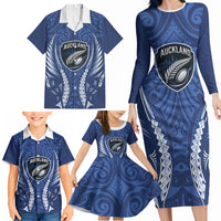 Auckland 2026 Rugby Custom Family Matching Long Sleeve Bodycon Dress and Hawaiian Shirt NZ Maori Silver Fern LT14 - Polynesian Pride