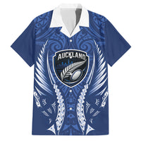 Auckland 2026 Rugby Custom Family Matching Mermaid Dress and Hawaiian Shirt NZ Maori Silver Fern LT14 Dad's Shirt - Short Sleeve Blue - Polynesian Pride