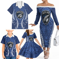 Auckland 2026 Rugby Custom Family Matching Off The Shoulder Long Sleeve Dress and Hawaiian Shirt NZ Maori Silver Fern LT14 - Polynesian Pride