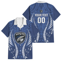 Auckland 2026 Rugby Custom Family Matching Off The Shoulder Long Sleeve Dress and Hawaiian Shirt NZ Maori Silver Fern LT14 Dad's Shirt - Short Sleeve Blue - Polynesian Pride