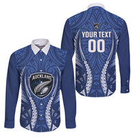 Auckland 2026 Rugby Custom Family Matching Off The Shoulder Long Sleeve Dress and Hawaiian Shirt NZ Maori Silver Fern LT14 Dad's Shirt - Long Sleeve Blue - Polynesian Pride