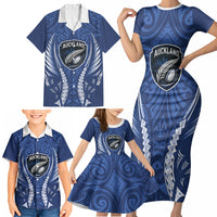 Auckland 2026 Rugby Custom Family Matching Short Sleeve Bodycon Dress and Hawaiian Shirt NZ Maori Silver Fern LT14 - Polynesian Pride