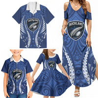Auckland 2026 Rugby Custom Family Matching Summer Maxi Dress and Hawaiian Shirt NZ Maori Silver Fern LT14 - Polynesian Pride