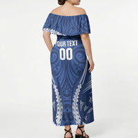 Auckland 2026 Rugby Custom Off Shoulder Maxi Dress NZ Maori Silver Fern LT14 - Polynesian Pride