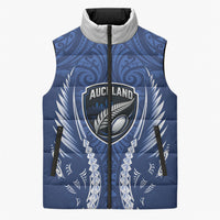 Auckland 2026 Rugby Custom Sleeveless Puffer Jacket NZ Maori Silver Fern LT14 Unisex Blue - Polynesian Pride